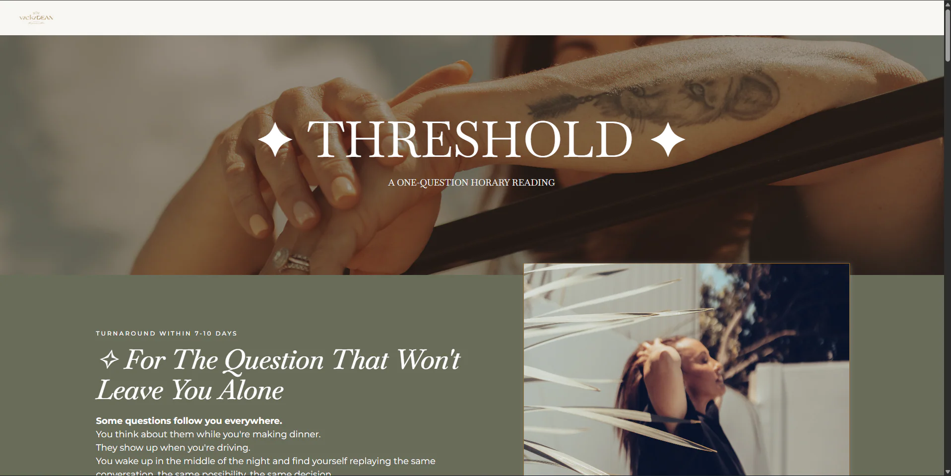 Threshold sales page hero: a one-question horary reading